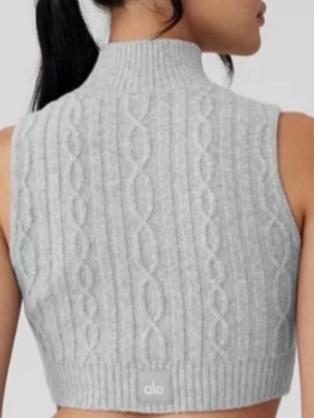 ALO YOGA  Cable Knit Winter Bliss Mock Neck Tank Top Heather Grey Size  XS NWOT